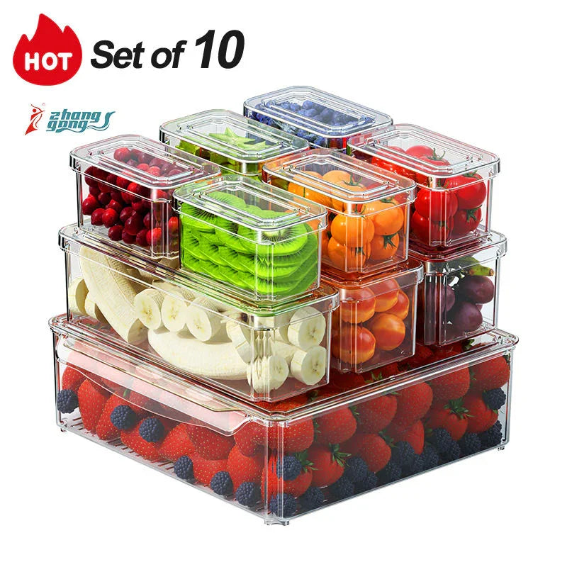 Snavya 10-Pack Clear Refrigerator Organizer Bins with Lids – Stackable Plastic Food Storage Containers for Fridge, Pantry & Kitchen
