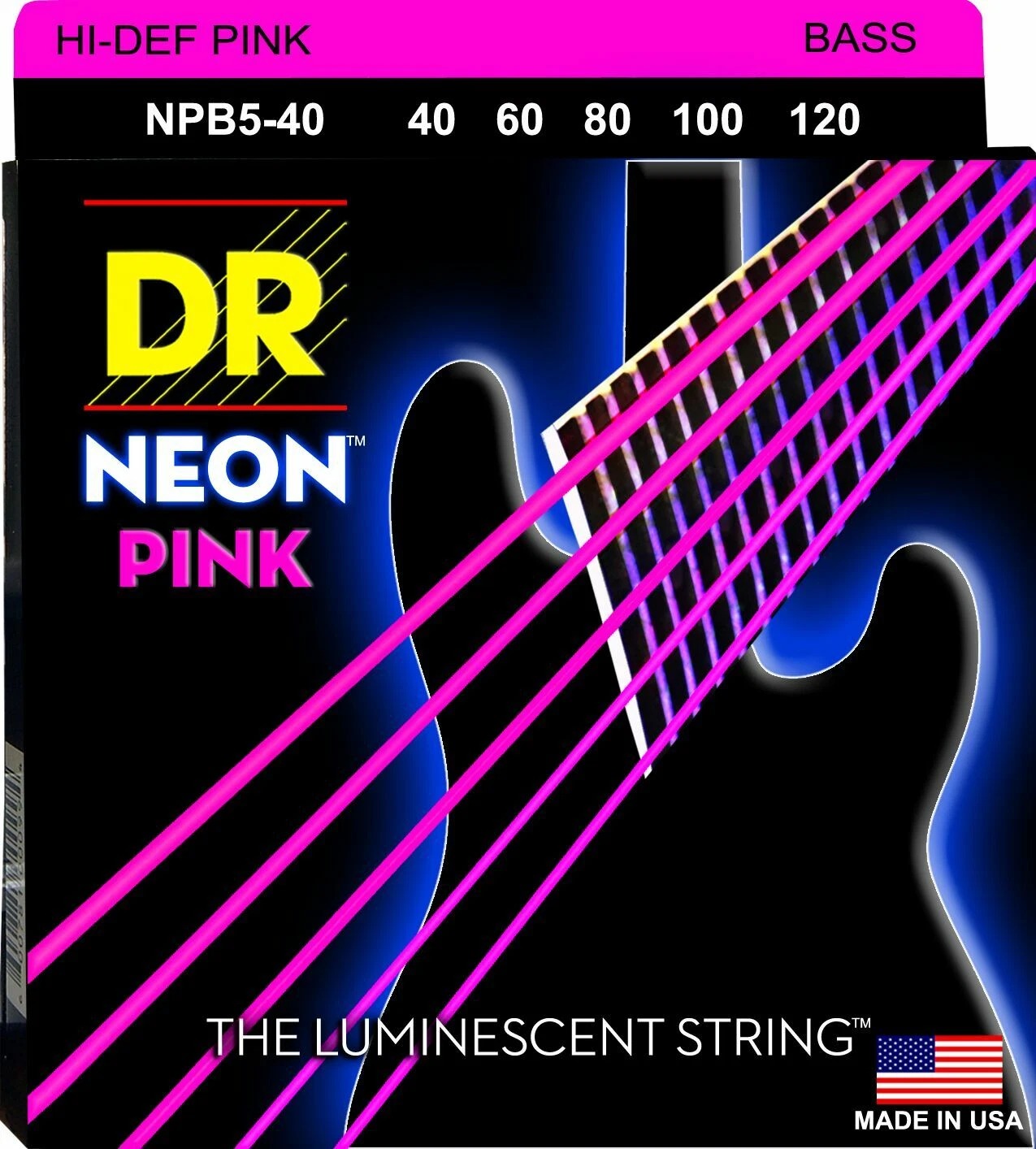 Neon Pink 5-String Bass Guitar Strings